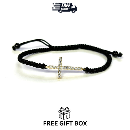 925 Sterling Silver String CZ Bracelet Cross 6" Adjustable to 11"