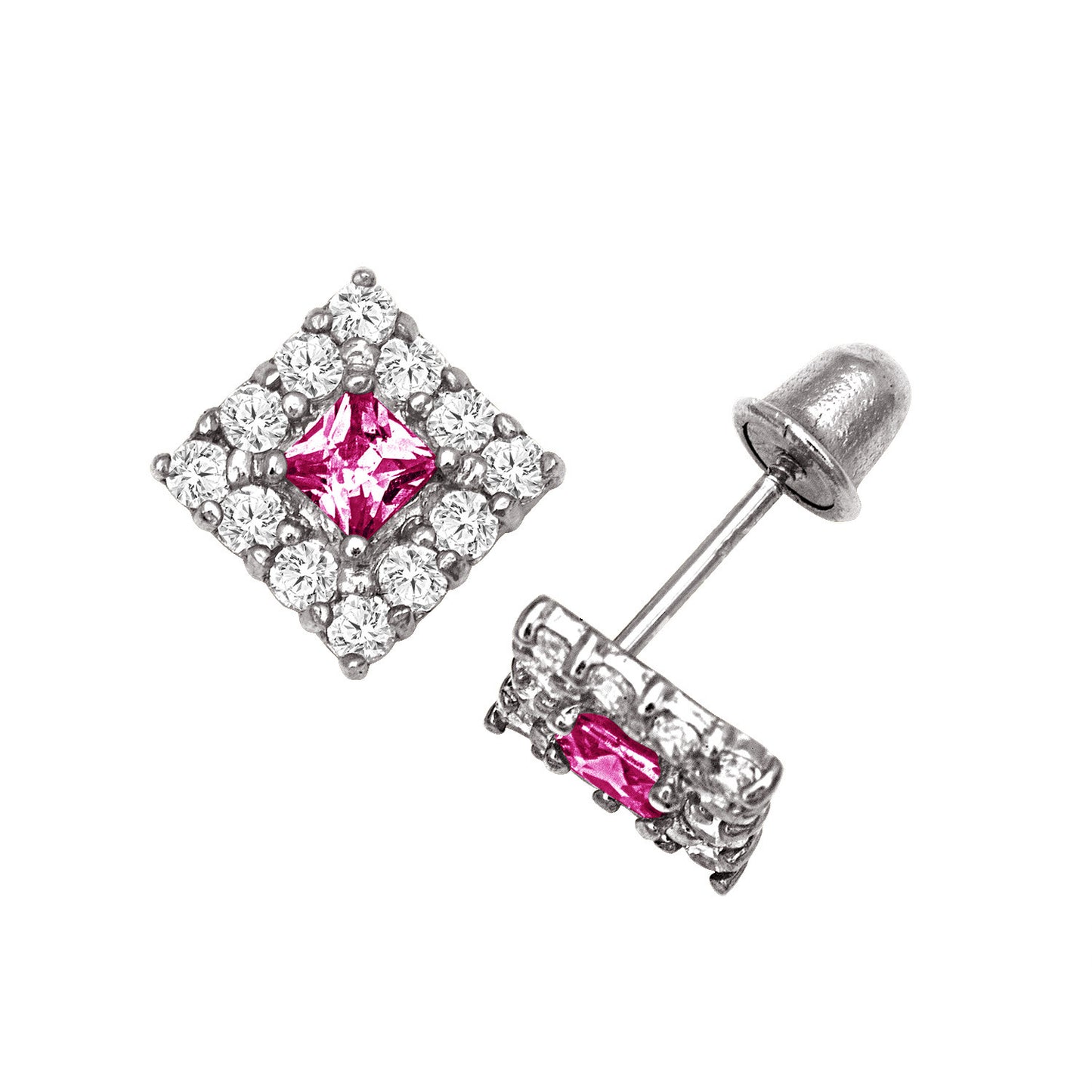14k Yellow & White Gold CZ Birthstone Stud Screw Back Earrings for Women