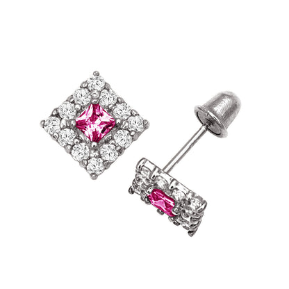 14k Yellow & White Gold CZ Birthstone Stud Screw Back Earrings for Women