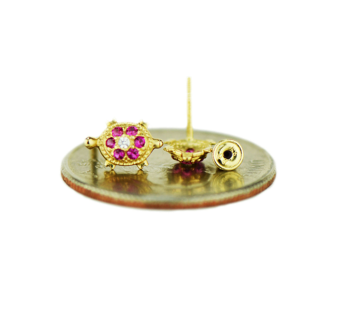 14k Yellow or White Gold Turtle CZ Stud Earrings