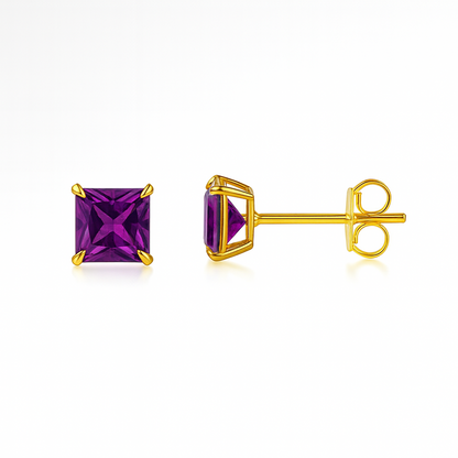 14k Yellow Gold Solid Square Princess Cut Birthstone 4MM CZ Stud Earrings