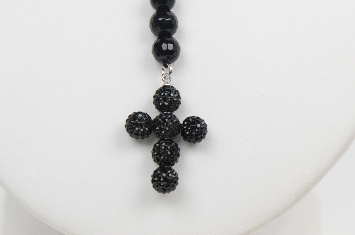 Mens Genuine Black Onyx Cross Rosary Necklace