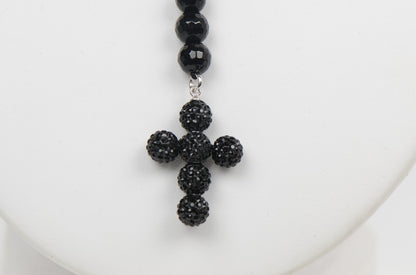 Mens Genuine Black Onyx Cross Rosary Necklace