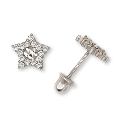 14K Yellow & White Gold Little Star CZ Earrings for Women