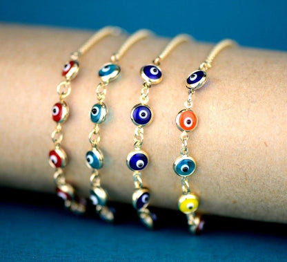 14k Yellow Gold White Gold Evil Eye Bracelet