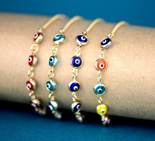 14k Yellow Gold White Gold Evil Eye Bracelet