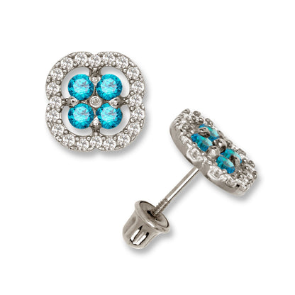 14K Yellow & White Gold CZ Squared Screw Back Stud Earrings for Women