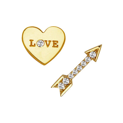 14K Yellow & White Gold Heart Shaped  Pretty Earrings for Women