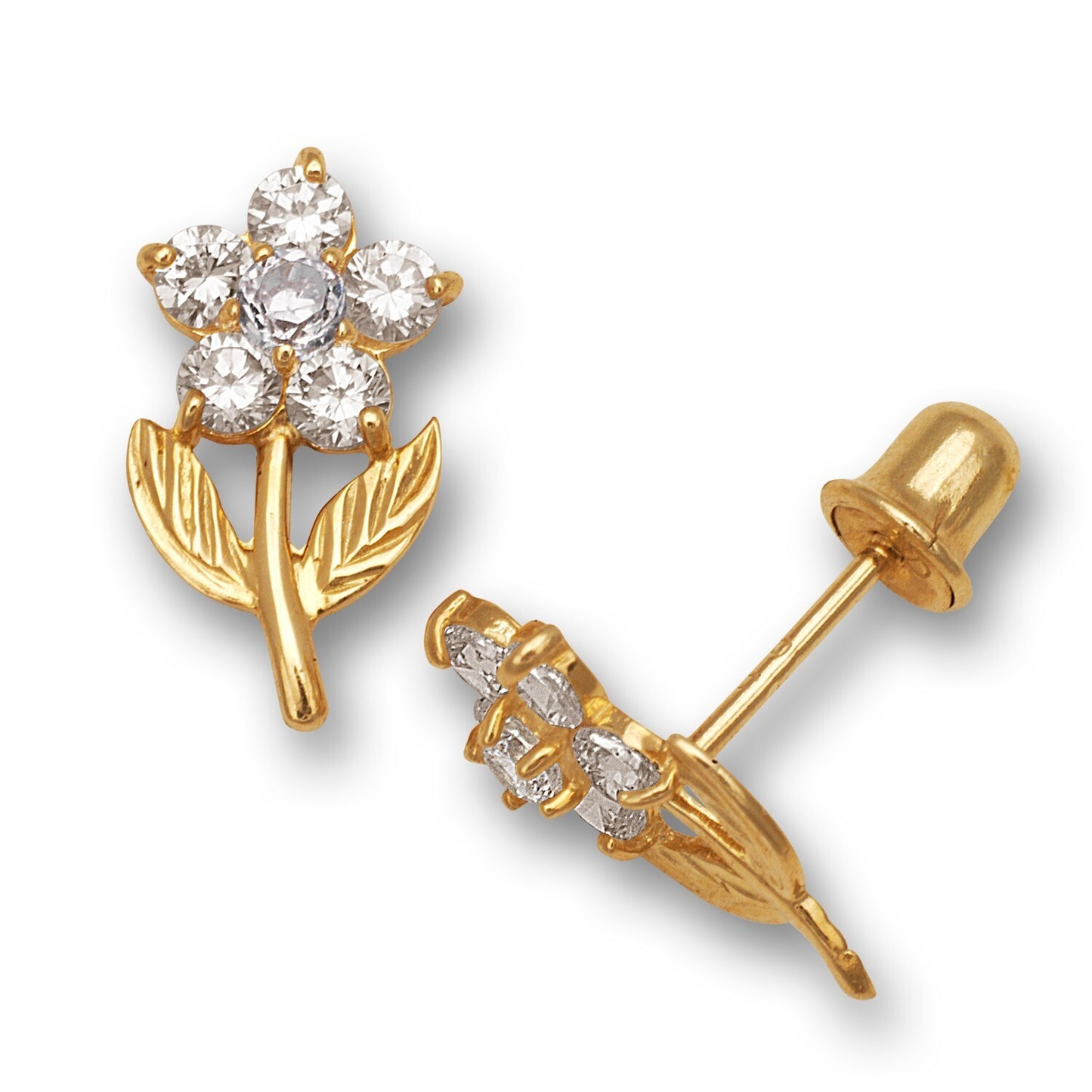14K Yellow & White Gold Flower Shape Stud Earrings for Women