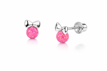 14k Yellow Gold Bow Tie Opal Stud Earrings/ Screw Back