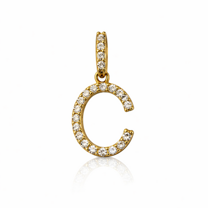 14k Yellow Gold Initial Letter CZ Pendant: Medium