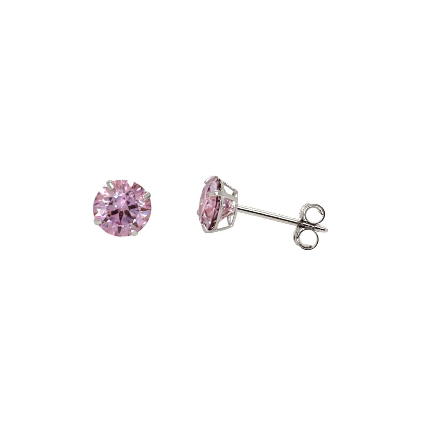 14K Gold GRA Certified D-VVS1 Round Pink Moissanite Push Back Studs Earrings