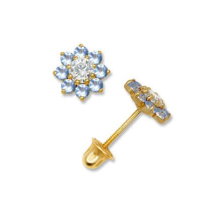 14K Yellow & White Gold Small Beautiful CZ Flower Stud Earrings for  Girls