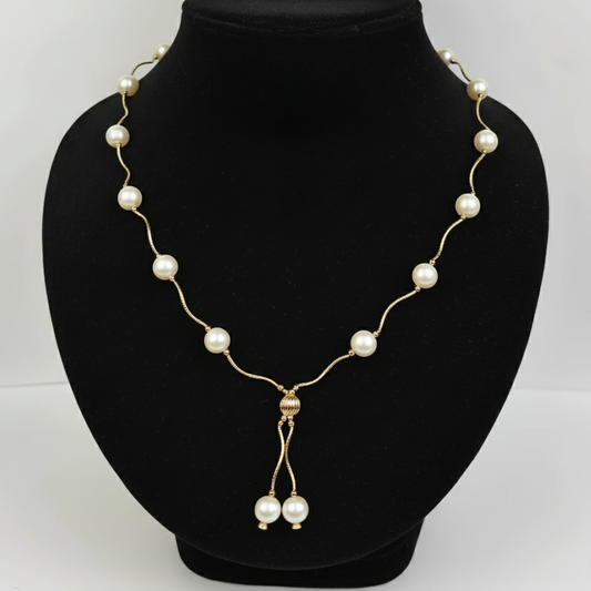 14K Yellow Gold Elegant Freshwater Pearl Necklaces for Women