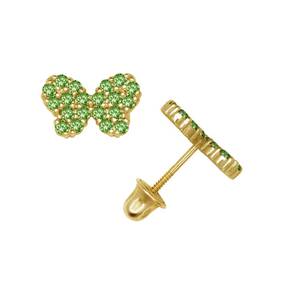 14k Yellow or White Gold Butterfly CZ Stud Earrings