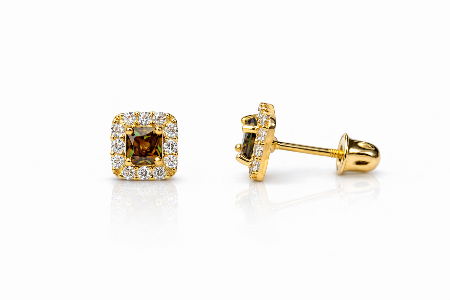 14k Yellow Gold Cushion Stud Earrings with Screw Back