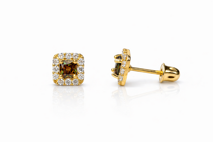 14k Yellow Gold Cushion Stud Earrings with Screw Back