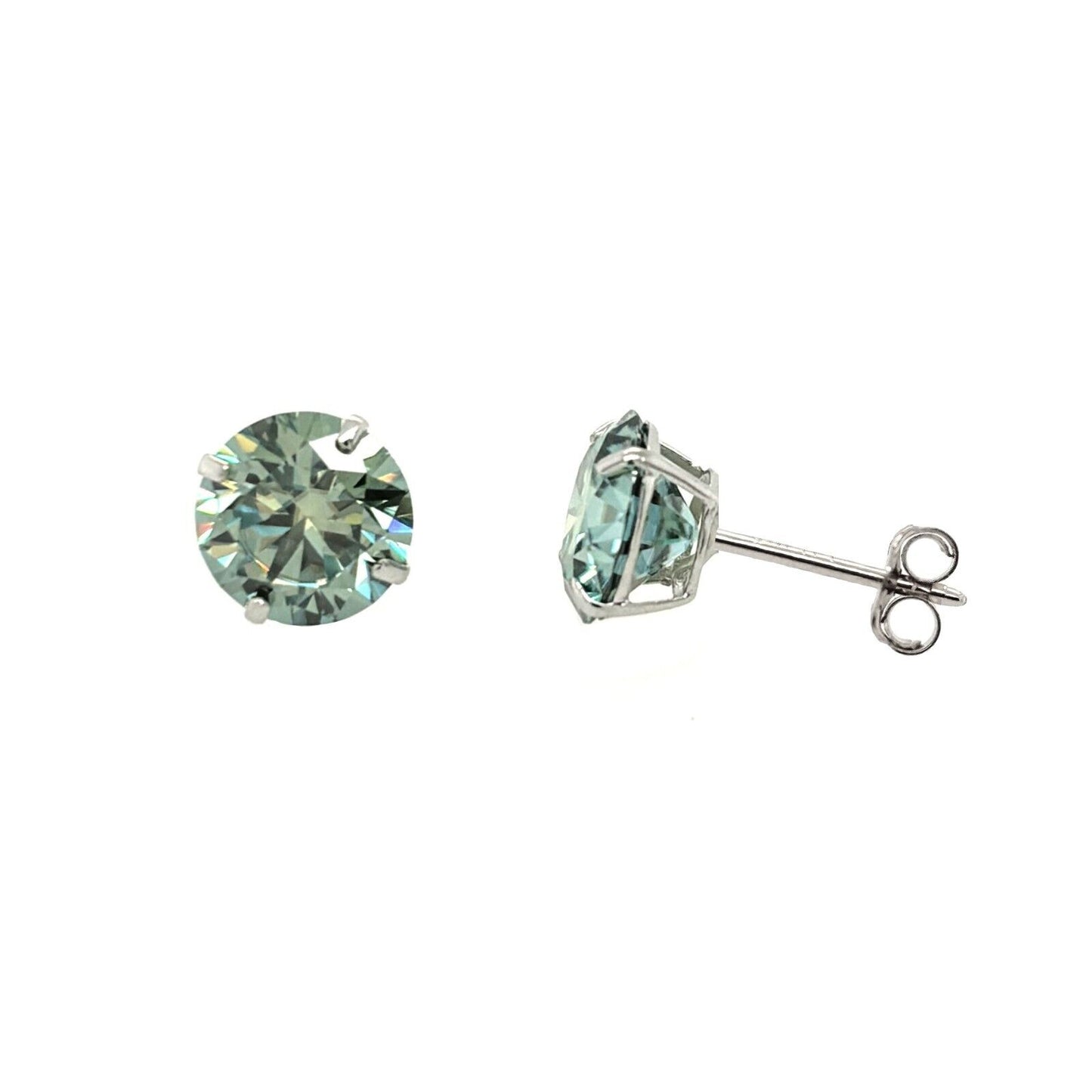 14K Gold GRA Certified D-VVS1 Round Green Moissanite Push Back Studs Earrings