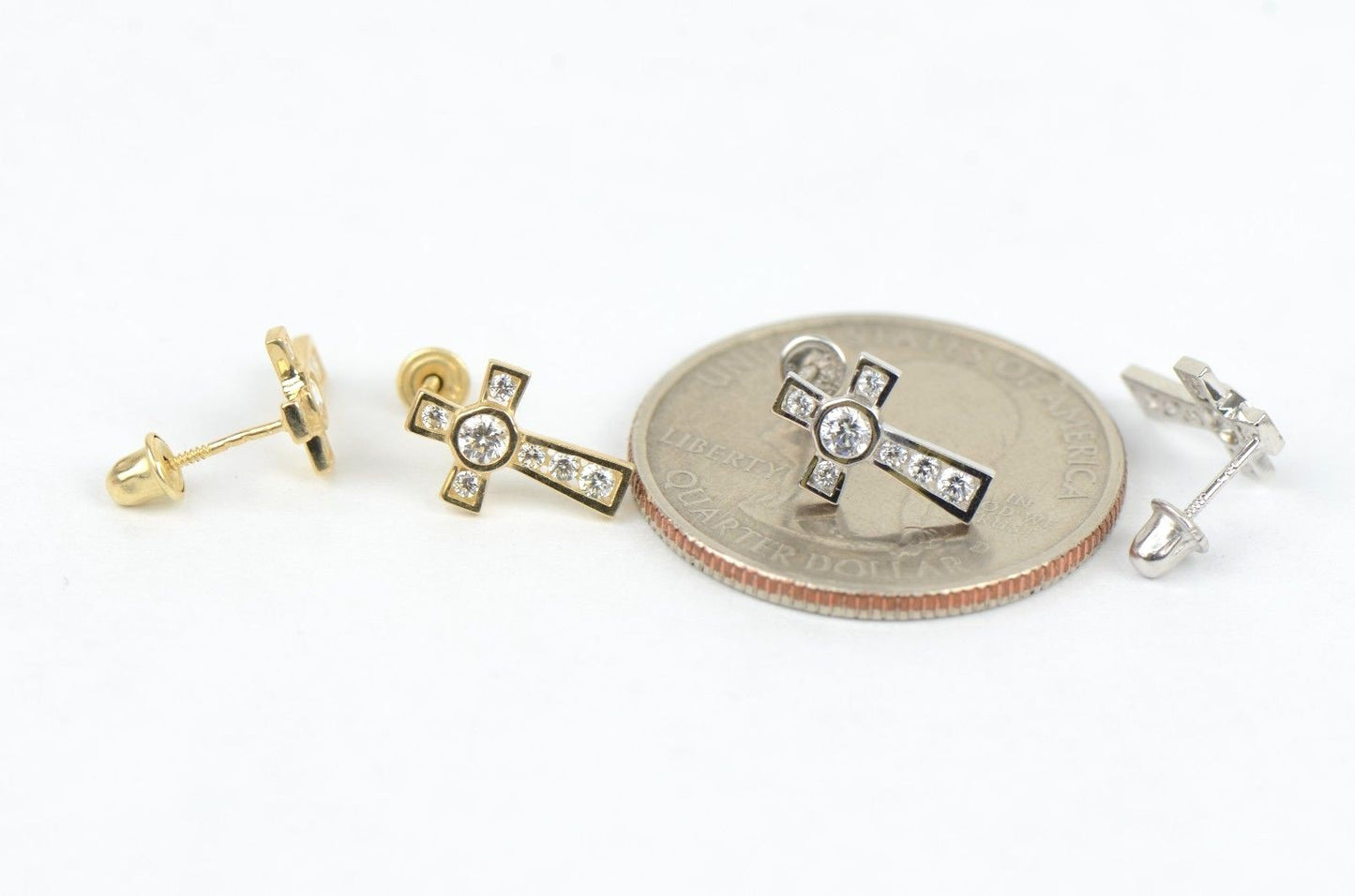 14K Yellow or White Gold Cubic Zirconia CZ Cross Earrings