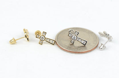 14K Yellow or White Gold Cubic Zirconia CZ Cross Earrings