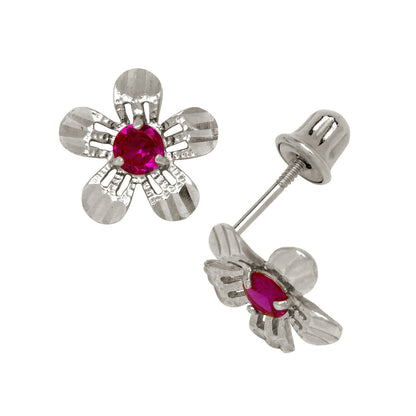 14K Yellow or White Gold Cubic Zirconia Flower Earrings with Screw Back