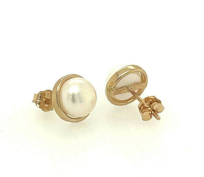 14K Yellow and White Pearl  Stud Earrings