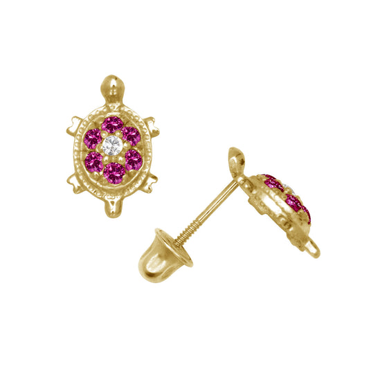 14k Yellow or White Gold Turtle CZ Stud Earrings