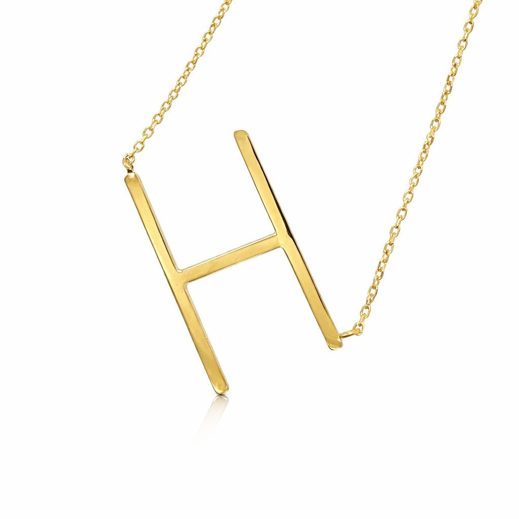 14k Yellow Gold Sideway Initial Letter Necklace Pendant