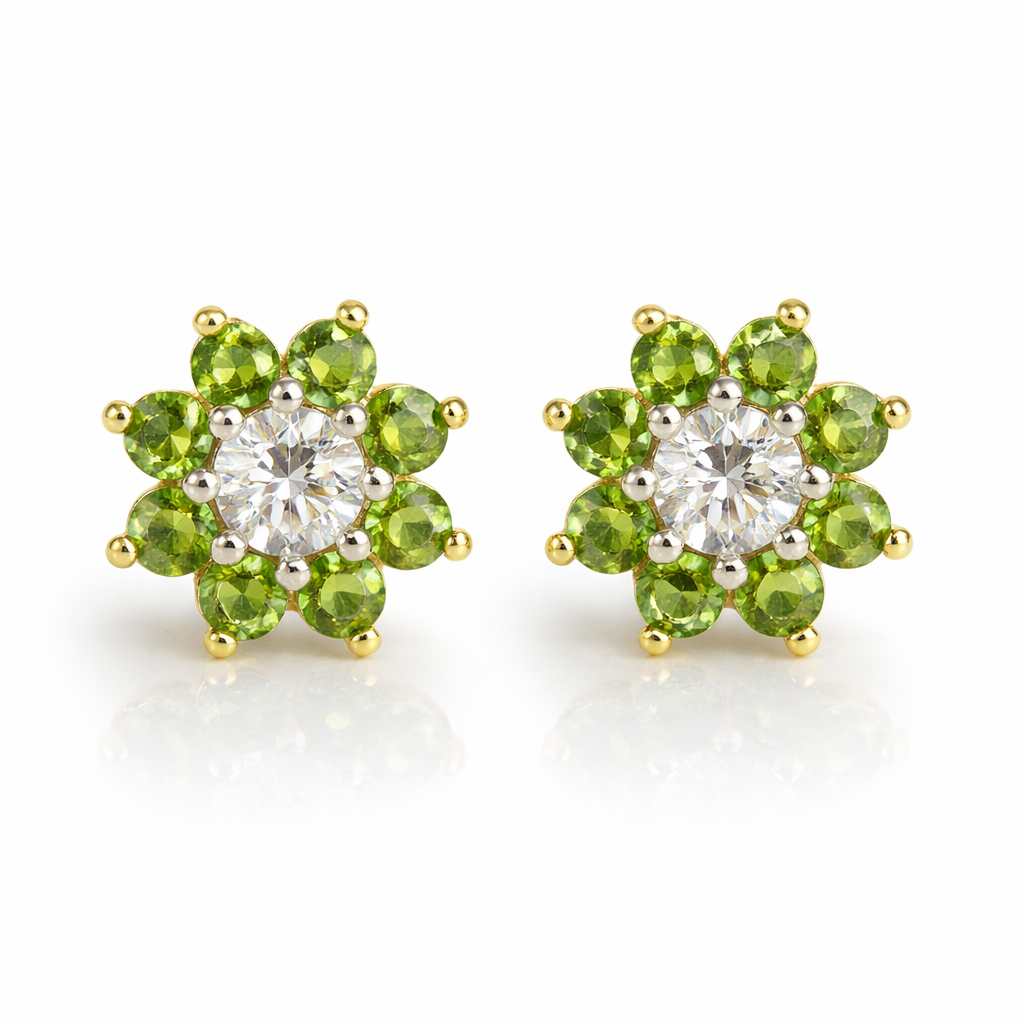 14k Yellow Gold Flower Stud Earrings with screw back