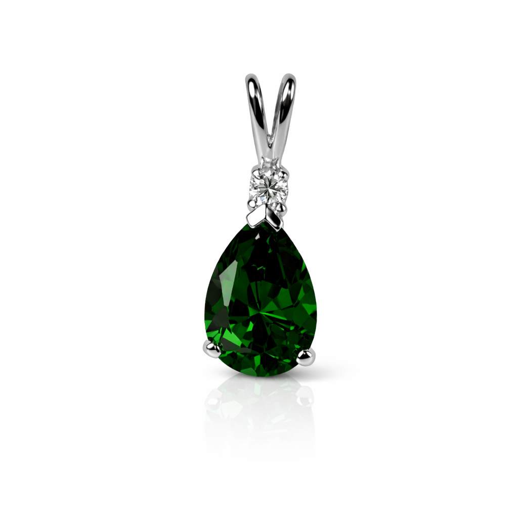 14k White Gold Pear CZ Birthstone Pendant