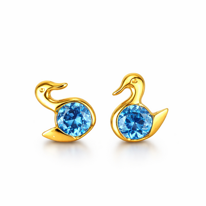 14k Yellow Gold Duck Birthstone Stud Earrings Screw Back