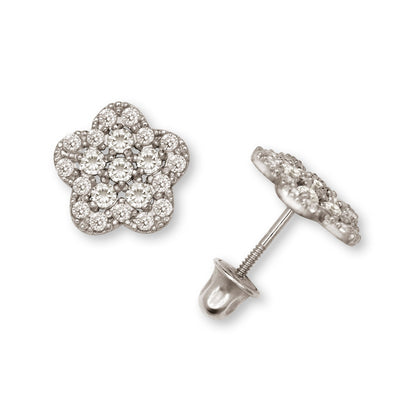 14K Yellow & White Gold Beautiful CZ Flower Earrings for Girls