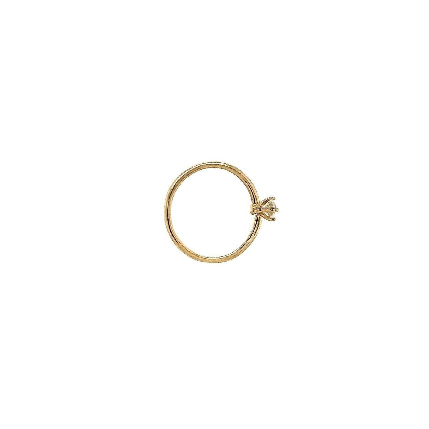 14K Solid Yellow Gold Nose Ring Hoop with 2mm CZ Stone
