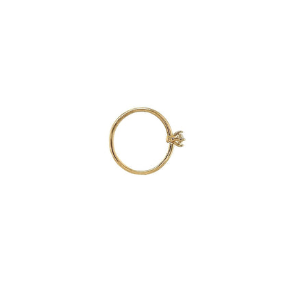 14K Solid Yellow Gold Nose Ring Hoop with 2mm CZ Stone