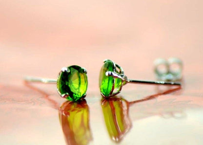 14K Solid White Gold 5mm Round Birthstone Stud Earrings with Push Back
