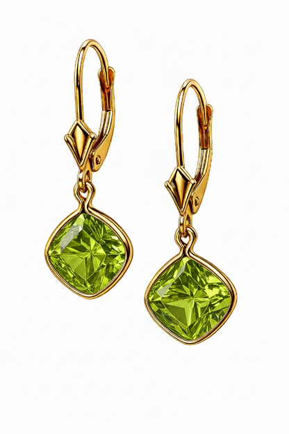 14K Yellow Gold CZ Circle Birthstone Drop Dangle Earrings High Quality