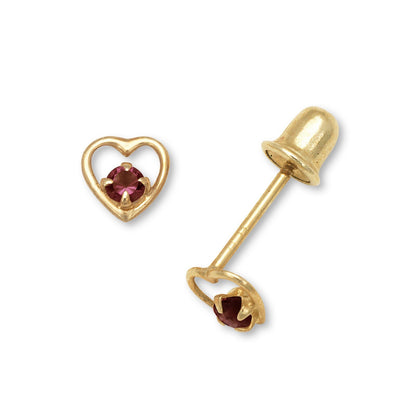 14K Yellow Gold  Birthstone Heart Shape Stud Earrings for Girl