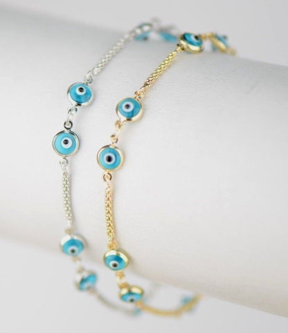 14k Yellow or White Gold Evil Eye Bracelet