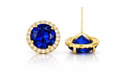 14K Yellow Gold 10mm Round Halo CZ Stud Push Back Earrings