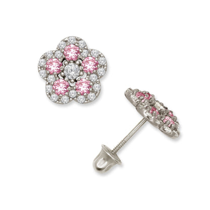 14K Yellow & White Gold Elegant Flower Earrings for Girls
