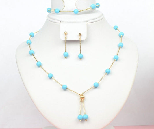 14k Yellow Gold 3pcs Set: Necklace, Bracelet, Earrings