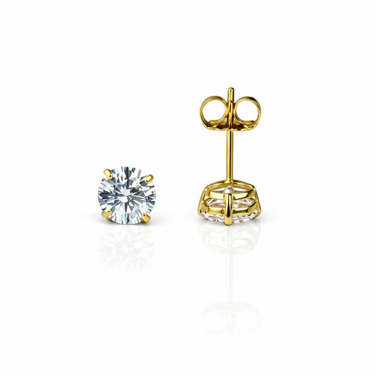 14k Heavy Basket Yellow Gold Round AAA Quality CZ Stud with push back