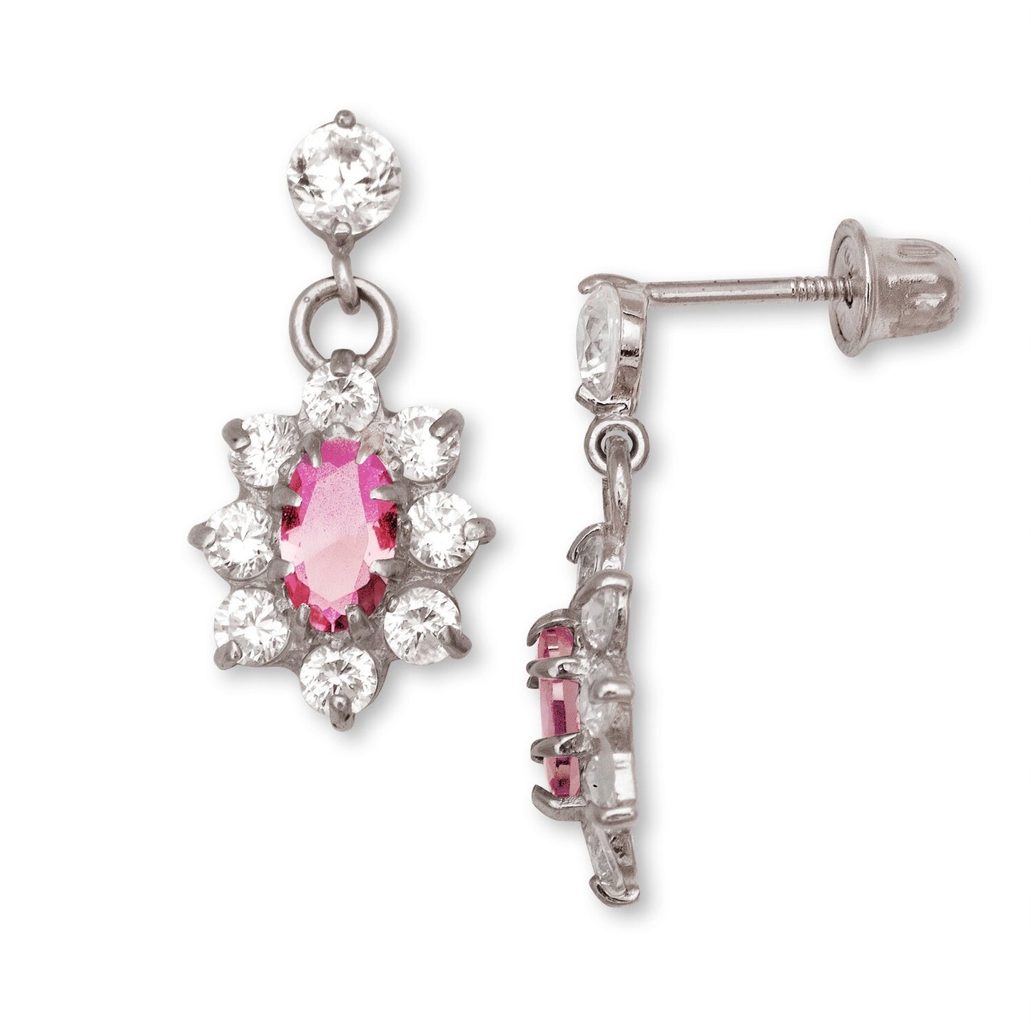 14K Yellow & White Gold Dangle Flower Shape Earrings for Women