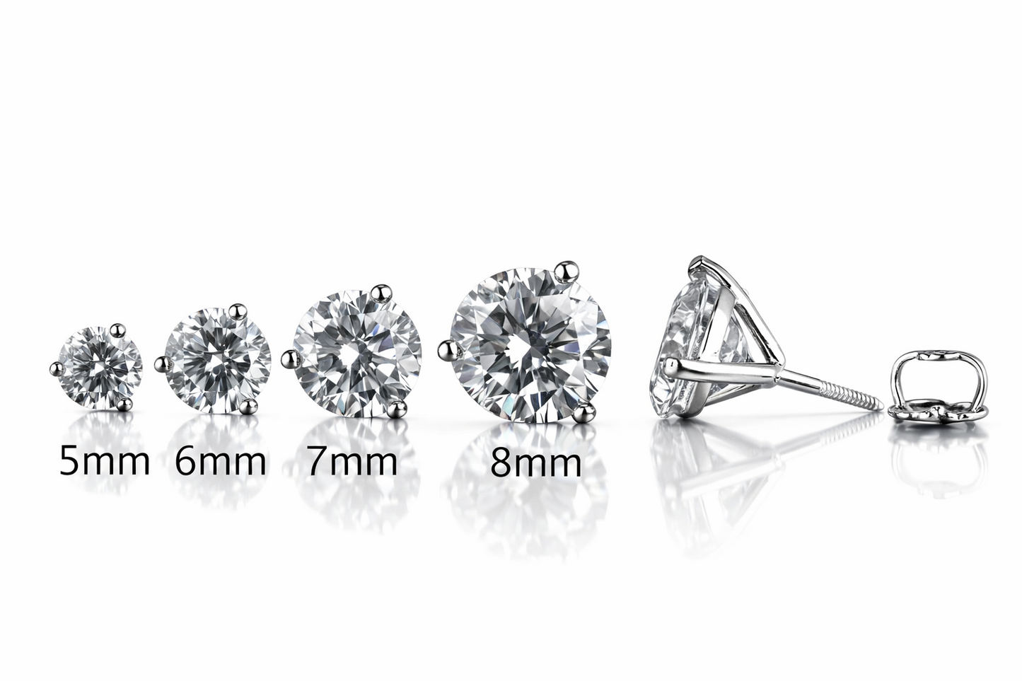 14k White Gold Round AAA Quality CZ Martini Stud Earrings with Screw Back