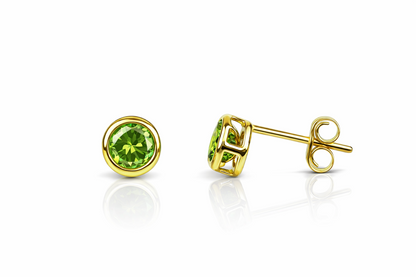14K Round Bezel Set 4mm Yellow Gold Birthstone Earrings
