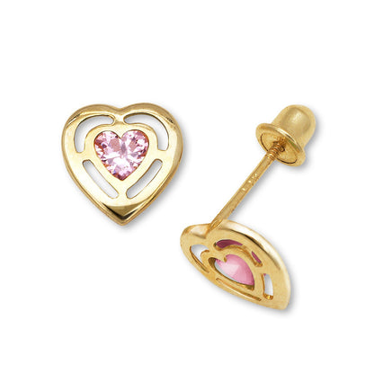14k Yellow & White Gold CZ Open Heart Stud Earrings for Women