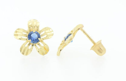 yellow gold 14k flower earrings cz stud back screw