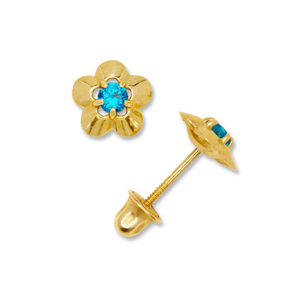 14K Yellow & White Gold Elegant CZ Flower Stud Earrings for  Girls