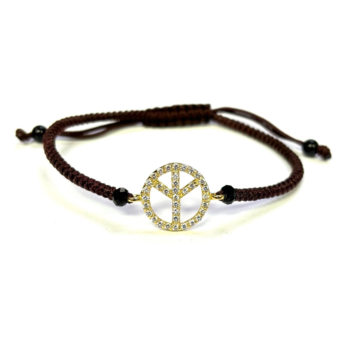 925 Sterling Silver String CZ Bracelet Peace Sign 6" Adjustable to 11"