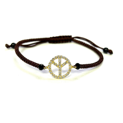 925 Sterling Silver String CZ Bracelet Peace Sign 6" Adjustable to 11"